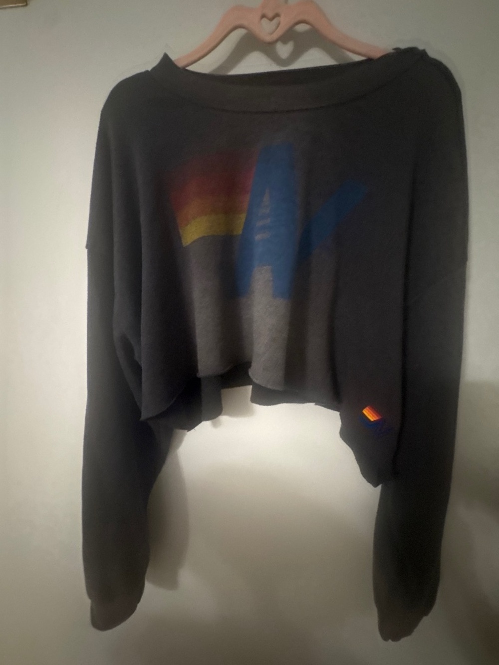 🔥 Aviator Nation Rainbow Logo Cropped Sweatshirt Gray LARGE